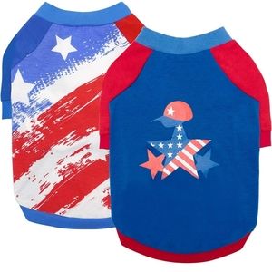 KYEESE 4th of July American Flag 2 Pack Dog T-Shirts for Small Dogs size Medium